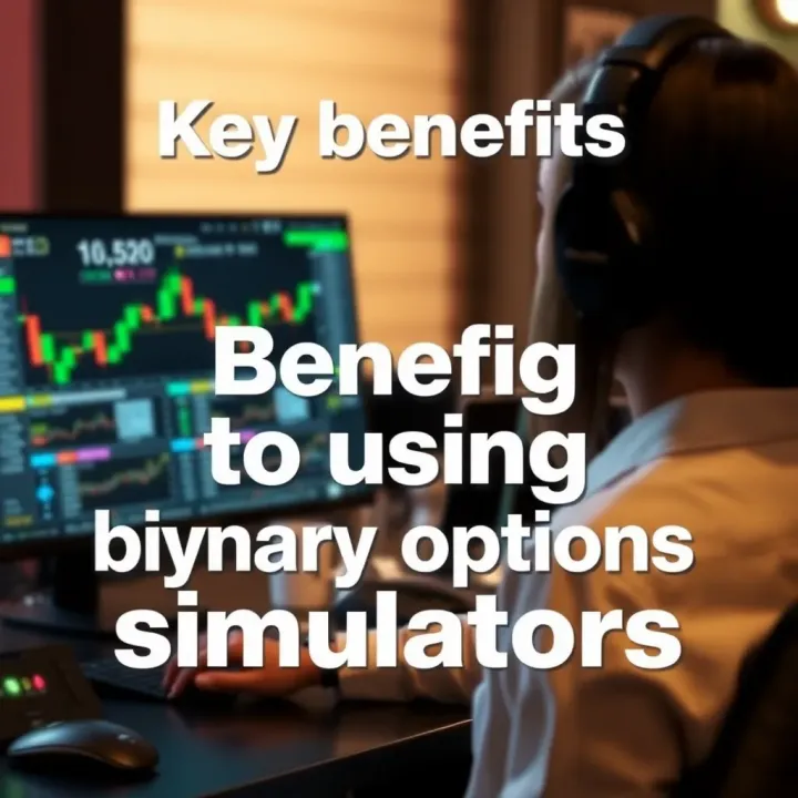 Visual representation of benefits gained from using binary options simulators including risk-free practice and skill development