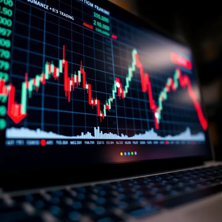 Graph showing binary options trading with arrows indicating potential outcomes
