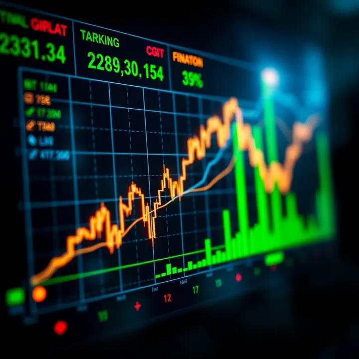 Graph showing upward trend in binary options trading with various financial indicators