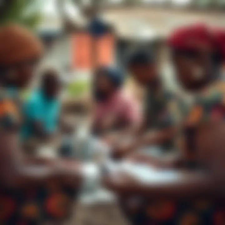 Community members collaborating in resilience-building activities after a hurricane event