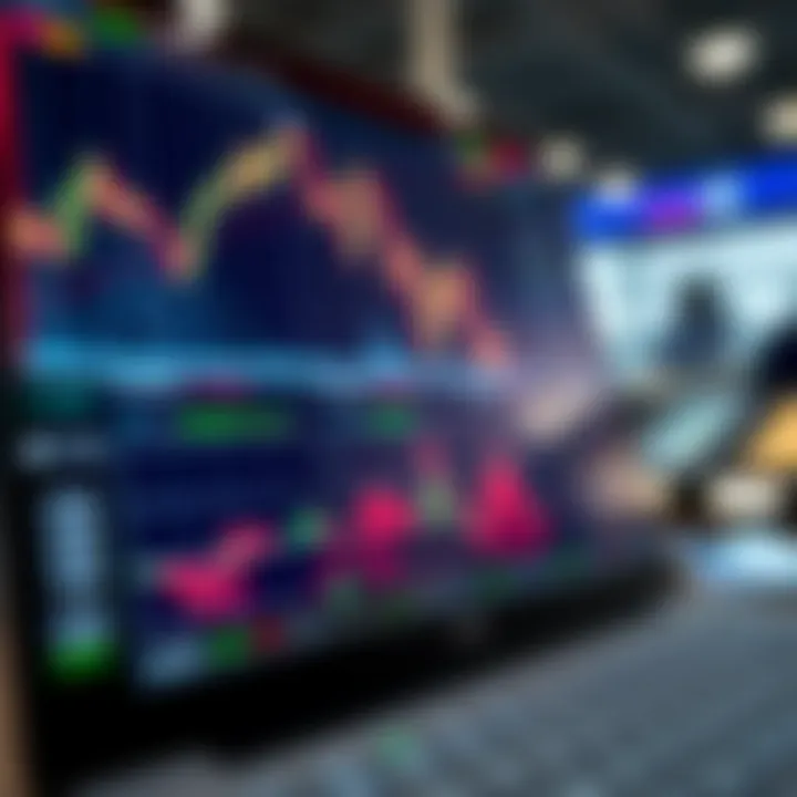 Illustration of digital trading platform interface displaying binary options charts and market data