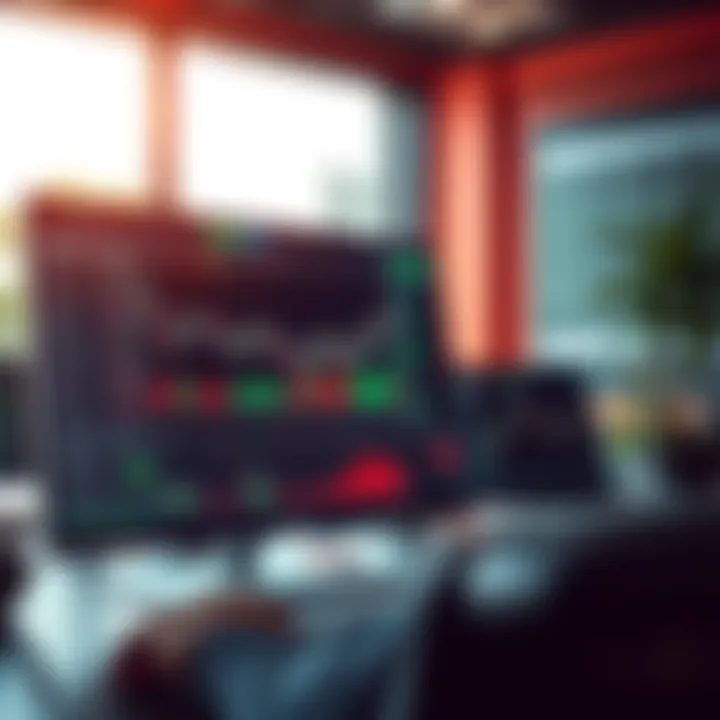 Illustration of a digital trading course interface displaying charts and educational content