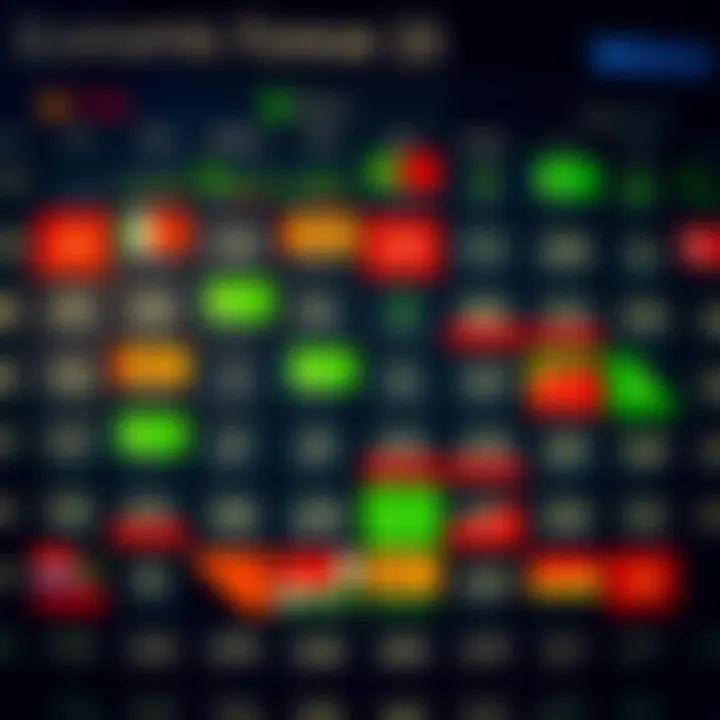 Economic calendar displaying key forex market events and currency icons