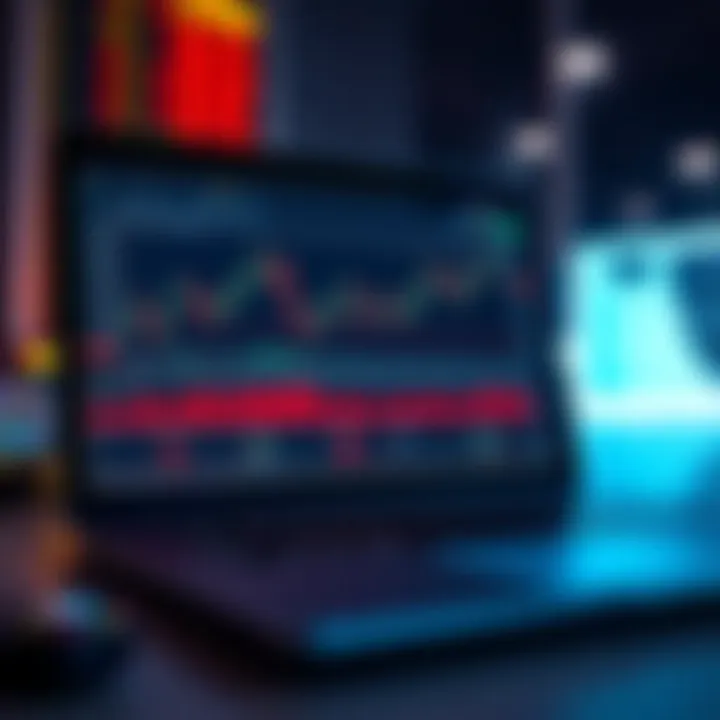 Laptop screen displaying trading platform with charts and key financial tools