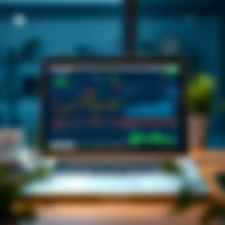 Online Learning Platform for Trading Courses in Colombia Illustration of a laptop displaying an online trading course interface with educational charts