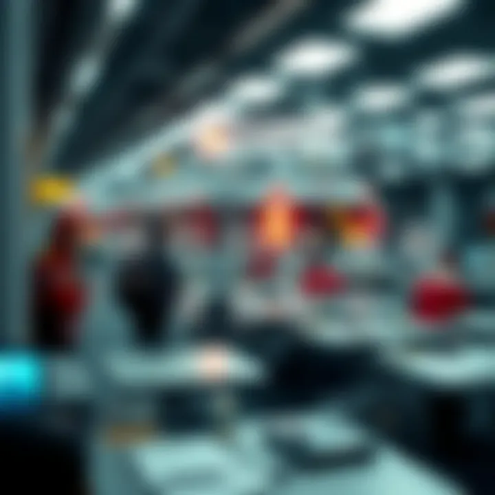 Diagram depicting a coordinated emergency response workflow with communication lines between agencies and community resilience initiatives