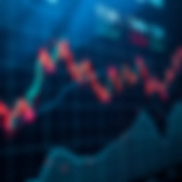 Graph showing financial market trends with overlay of connected nodes representing automated trading strategies