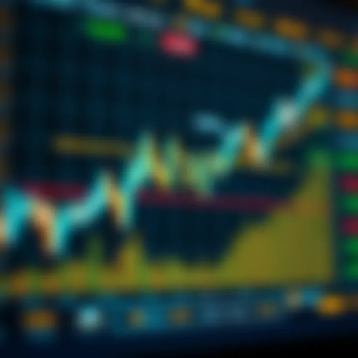 Chart showing cryptocurrency price trends with digital trading icons