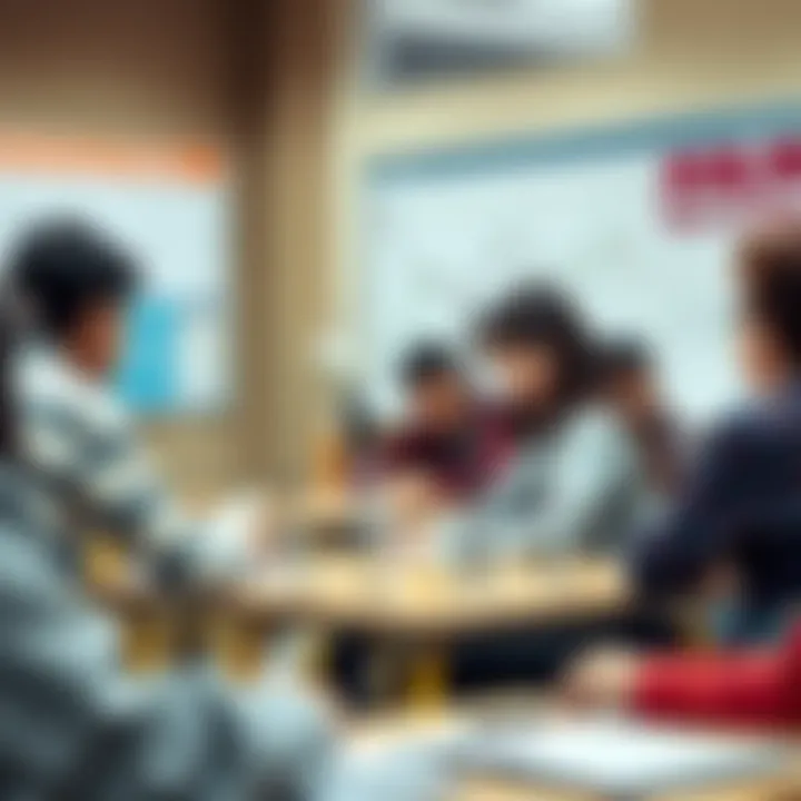 Creative sketch depicting students and teachers learning about risk prevention strategies in a classroom