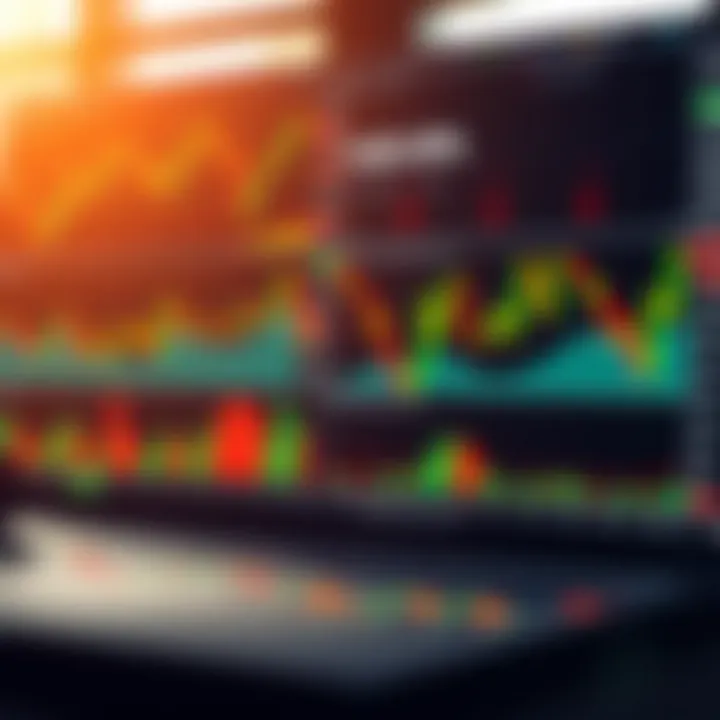Various financial market charts including line, bar, and candlestick charts depicting price movements