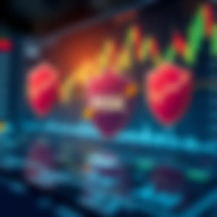 Illustration of risk management concepts with charts and protective shields in forex trading