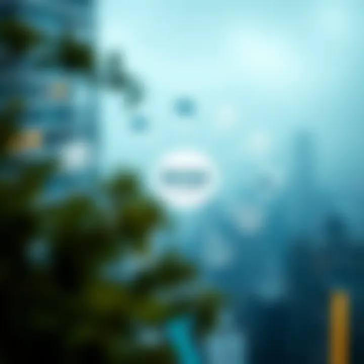 Illustration showing various natural and man-made hazards with interconnected icons representing risk management strategies