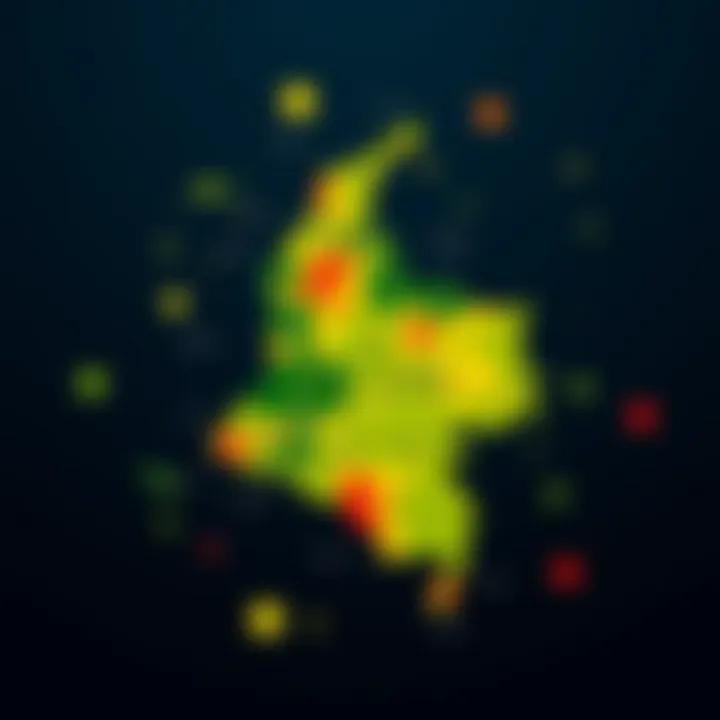 Map of Colombia highlighting areas vulnerable to natural and social risks with protective measures