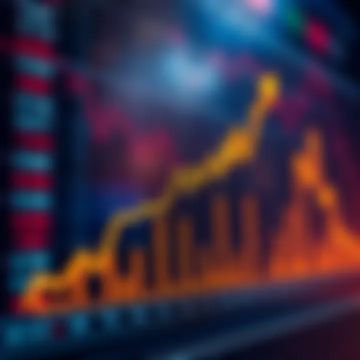 Graph showing upward trend with binary options trading symbols