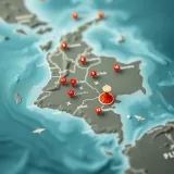 Map highlighting various regions in Colombia with marked islet locations and pricing indicators