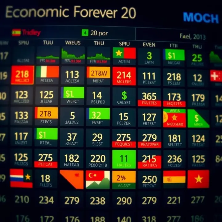Economic calendar displaying key forex market events and currency icons