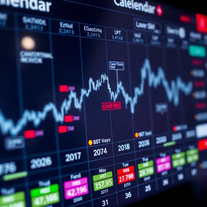 Economic calendar interface showing various financial indicators and event dates