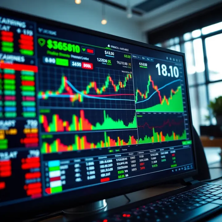 Digital interface displaying various financial charts and trading indicators on a computer screen