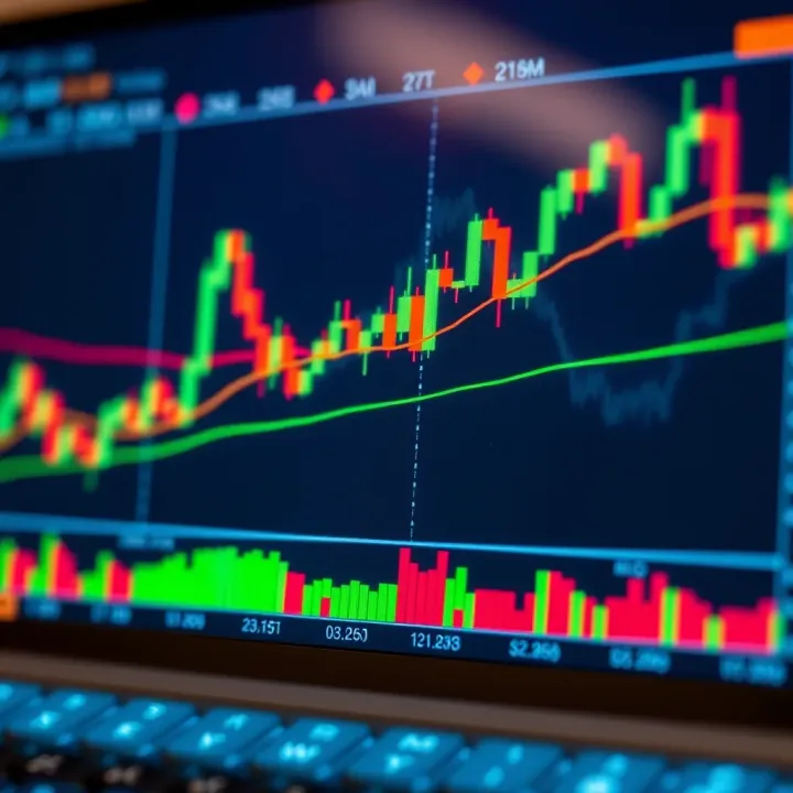 Chart displaying technical analysis with trend lines and candlestick patterns