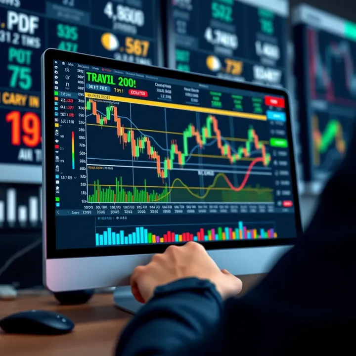 Digital representation of financial charts and graphs on a screen symbolizing trading education in PDF format