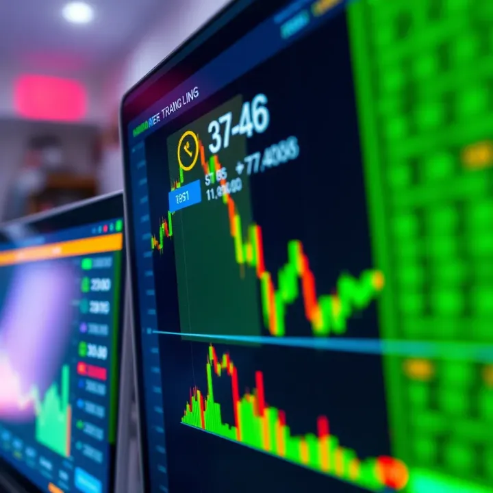 Illustration of digital trading interface showing real-time financial data and trading signals
