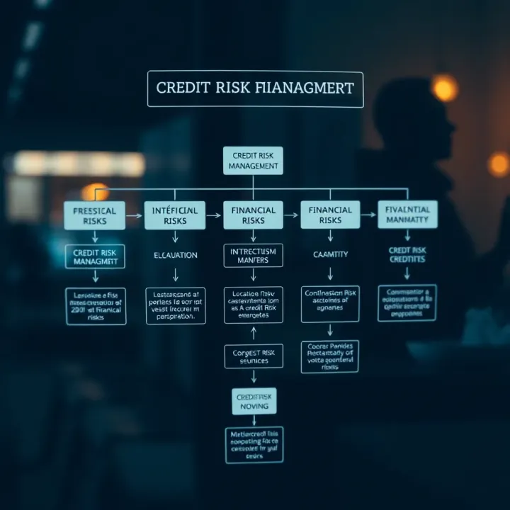 Flowchart showing credit risk management stages including identification, evaluation, and control of financial risks