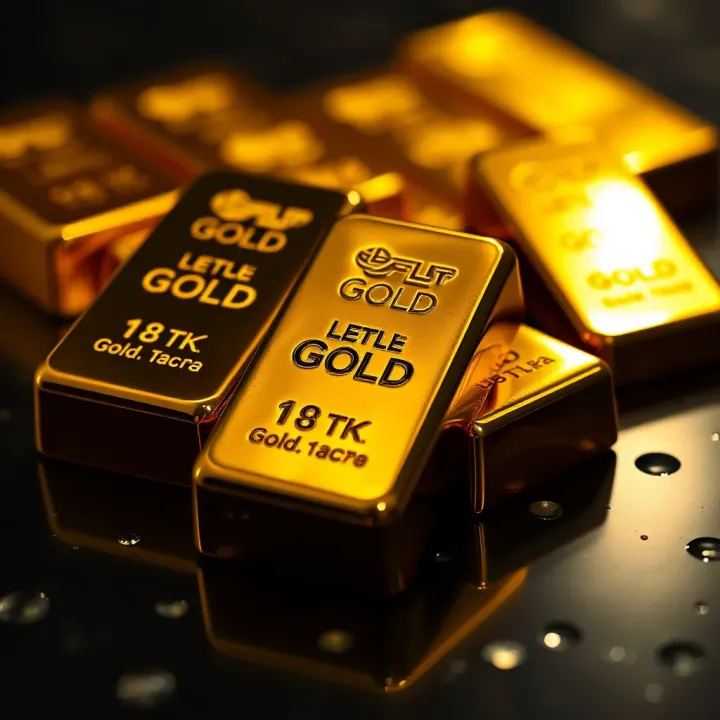 Shining 18K Gold Bars Showcase Value Near Bogotá Close-up of gleaming 18 karat gold bars reflecting light on a dark surface