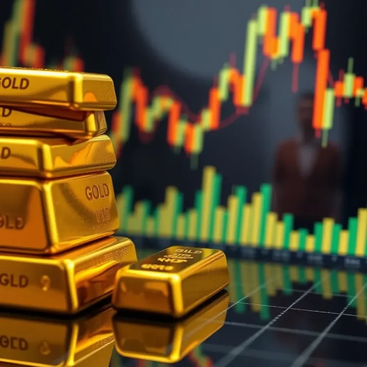 Gold Price Trends in Colombiaâs Mining Sector Close-up view of gold bars stacked on a market chart background symbolizing gold price fluctuations in Colombia