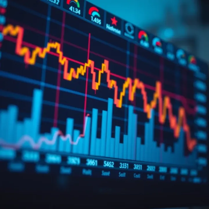 Graph showing financial market trends with upward and downward movements