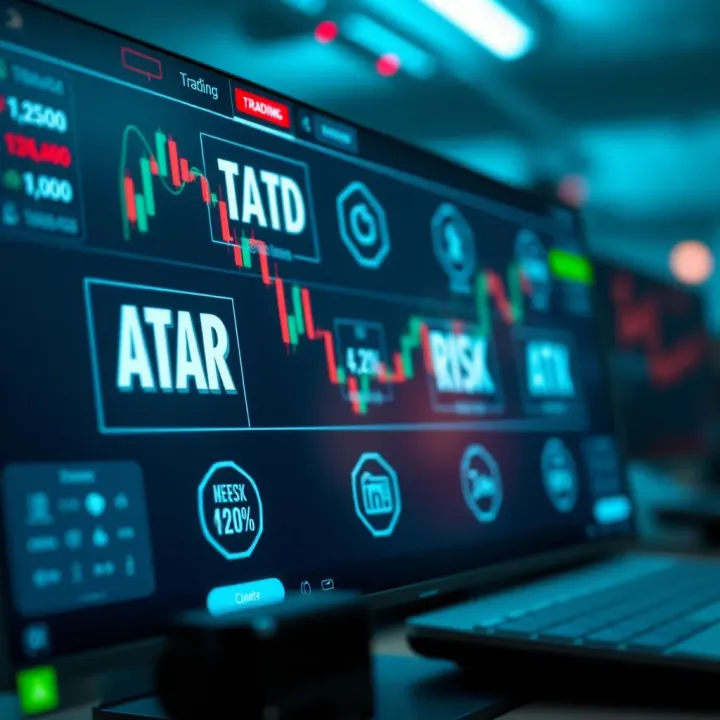 Illustration of digital interface with trading options and risk management icons