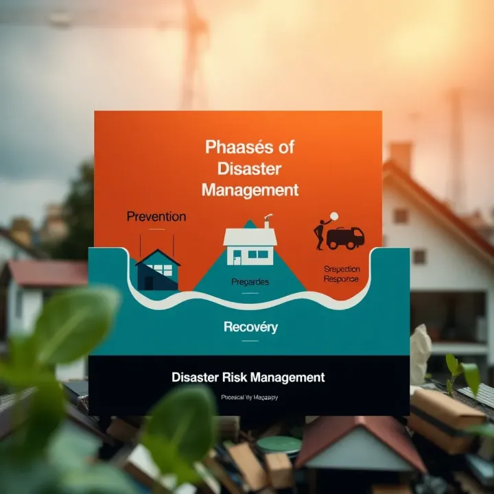 Diagram illustrating key phases of disaster risk management including prevention, preparedness, response, and recovery