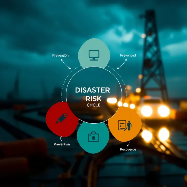 Diagram illustrating key phases of disaster risk management including prevention, preparedness, response, and recovery