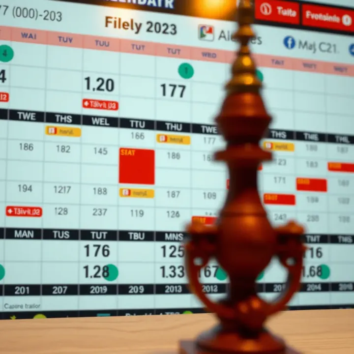 Economic calendar displaying key financial indicators and dates