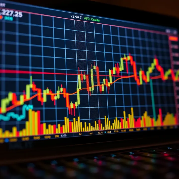 Forex market candlestick chart showing currency price fluctuations and trend analysis