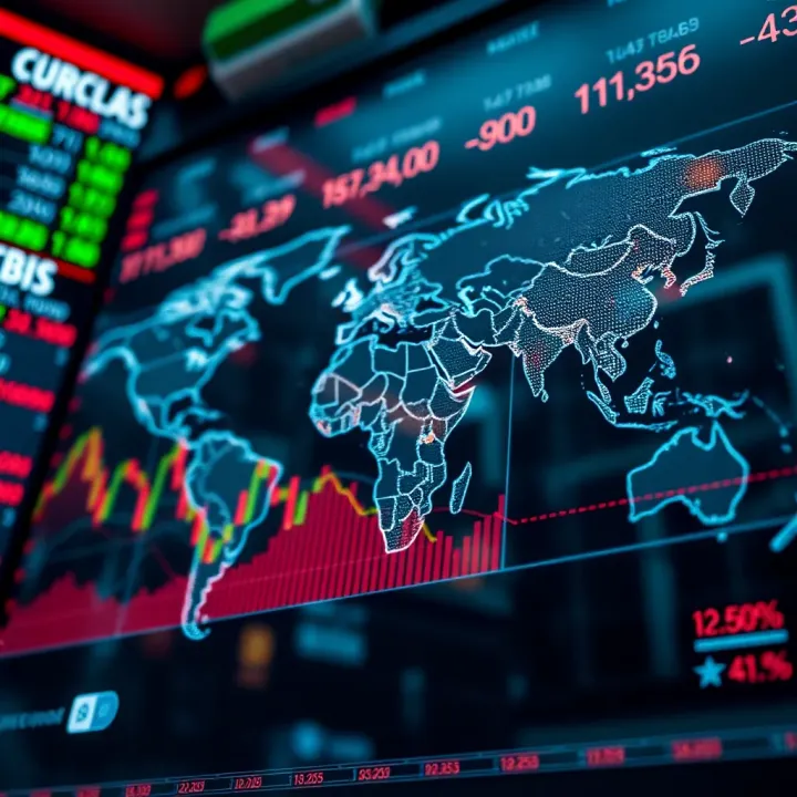 Global currencies represented with exchange rate graphs overlay