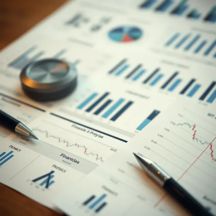 Financial documents with graphs and economic indicators representing fundamental analysis