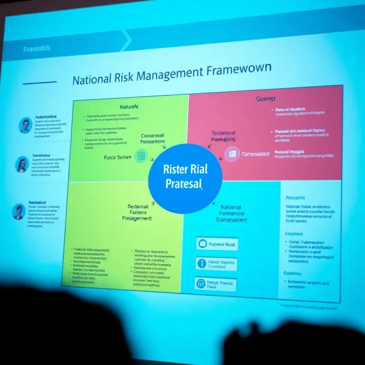 Diagram illustrating national risk management framework with interconnected sectors and stakeholders