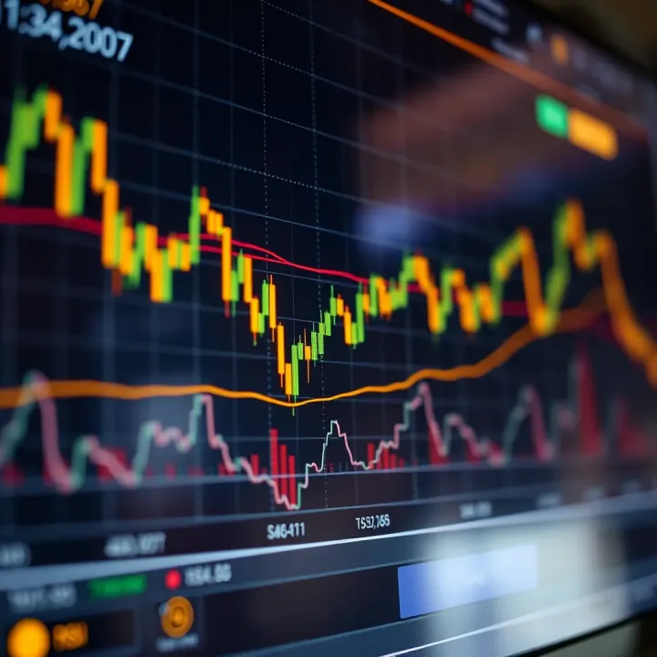 Chart displaying gold price trends with technical indicators such as moving averages and RSI