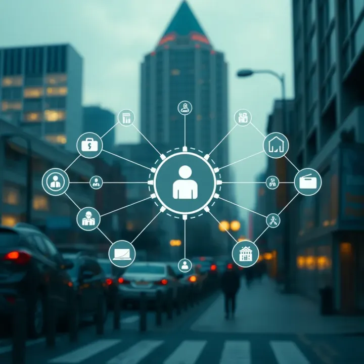 Collaboration between institutions depicted by interconnected icons representing communication and coordination