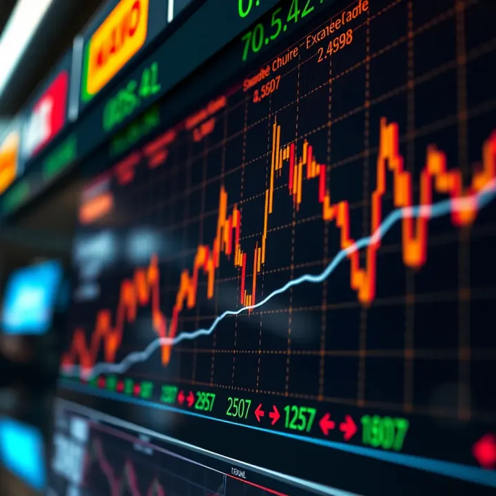 Graph showing currency exchange rate fluctuations in forex market