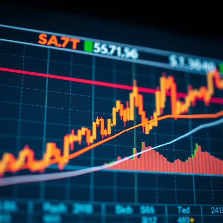 Graph illustrating trend lines, support and resistance levels on a financial market chart