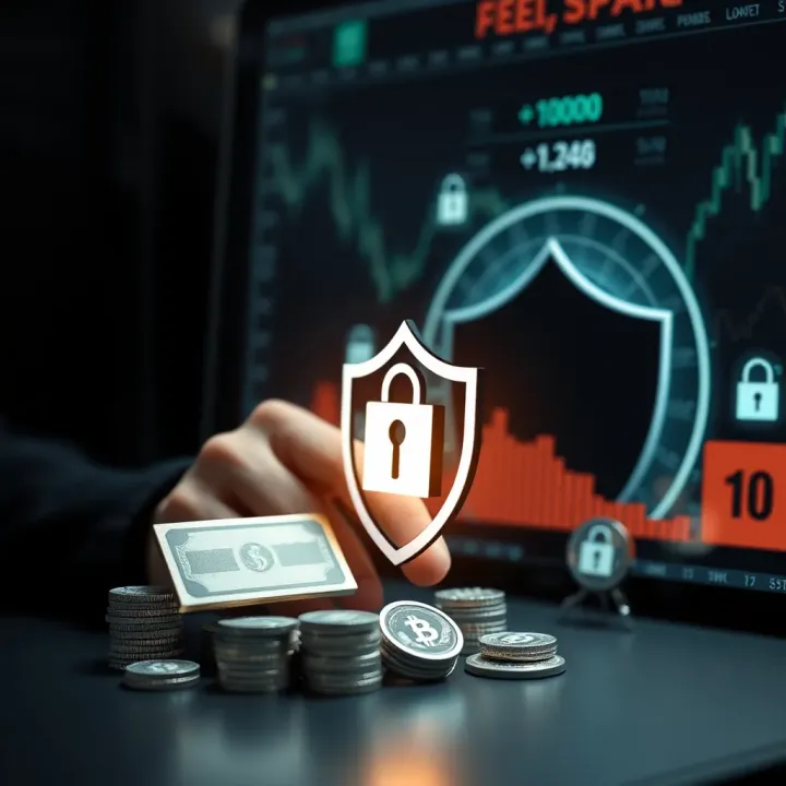 Secure online investment concept with shield protecting money and secure transaction icons