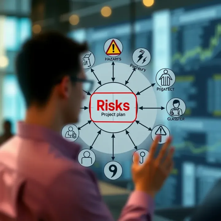Risk Identification Visual Diagram Visual diagram illustrating risk identification with various hazard icons connected to a central project plan