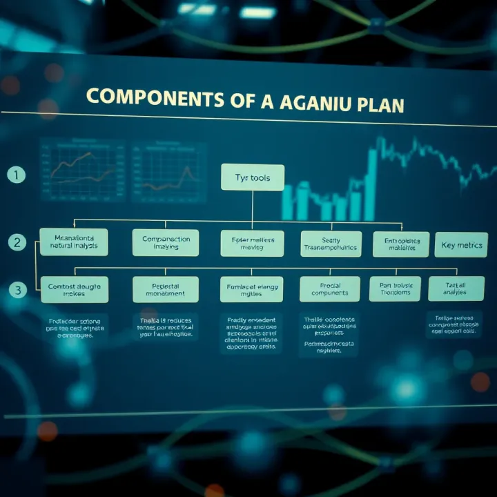 Flowchart depicting the components of a business plan technical analysis including tools and key metrics