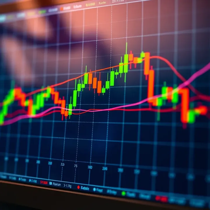 Chart displaying candlestick patterns and trend lines used in financial technical analysis