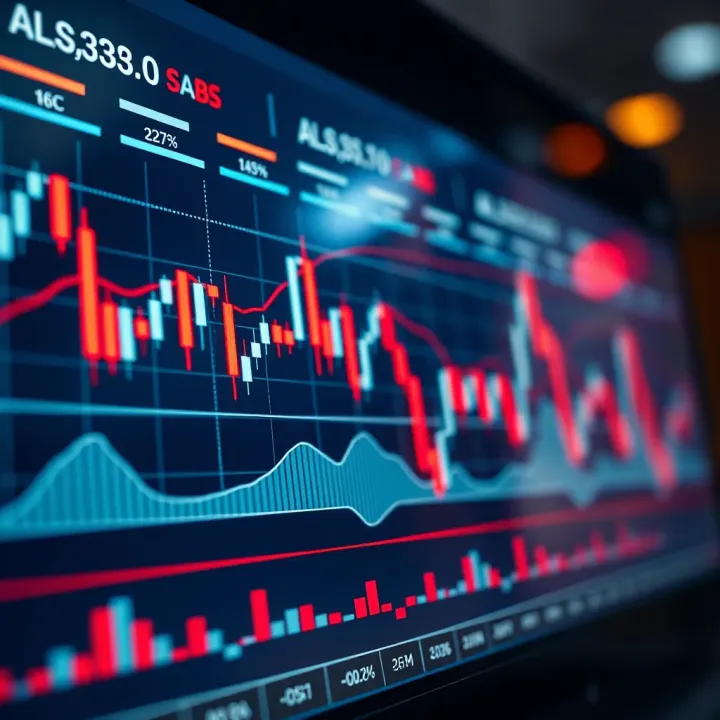 Technical Analysis Chart with Candlestick Patterns and Trend Lines Chart displaying candlestick patterns and trend lines indicating market movement