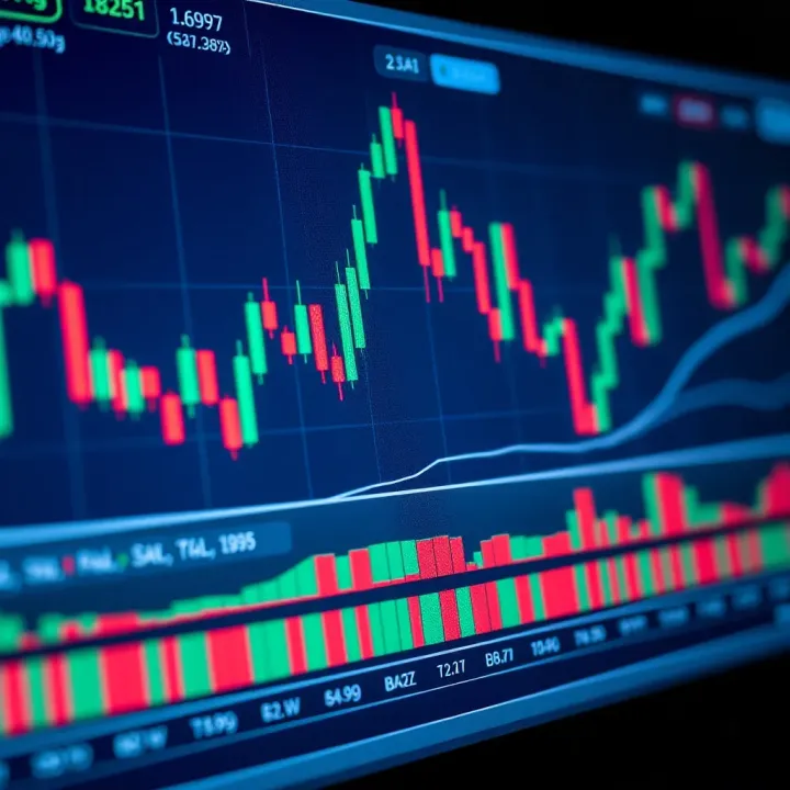 Technical analysis chart displaying candlestick patterns and emotional decision-making cues