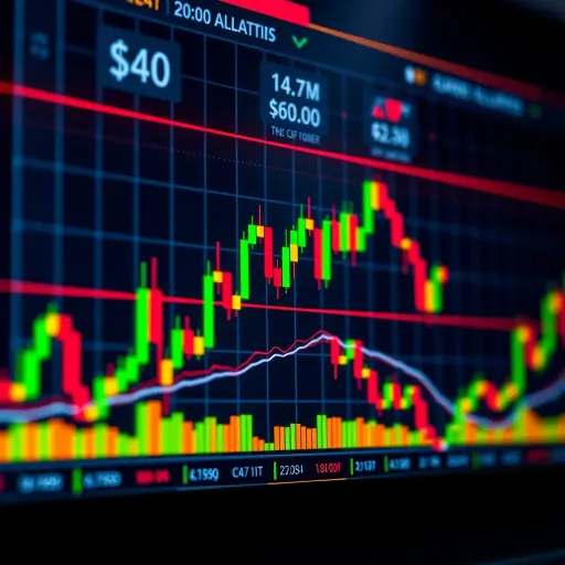 Candlestick Chart Illustrating Technical Analysis Patterns Financial chart displaying candlestick patterns and volume indicators
