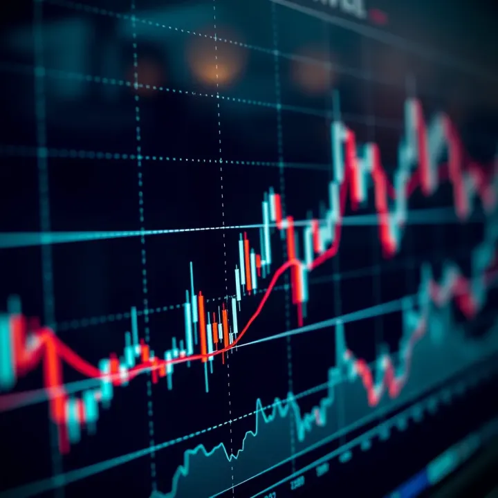 Financial market chart displaying candlestick patterns and trend lines