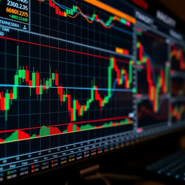 Chart displaying various technical indicators and candlestick patterns used for analyzing financial markets